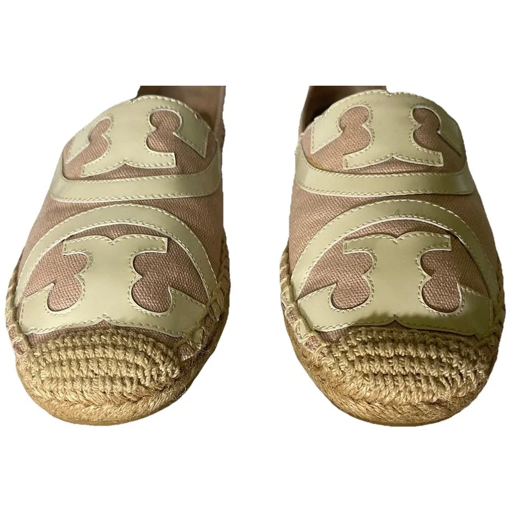 Tory Burch‎ Poppy Espadrilles Womens 7M Shell Pink Ivory Logo Slip On Flats